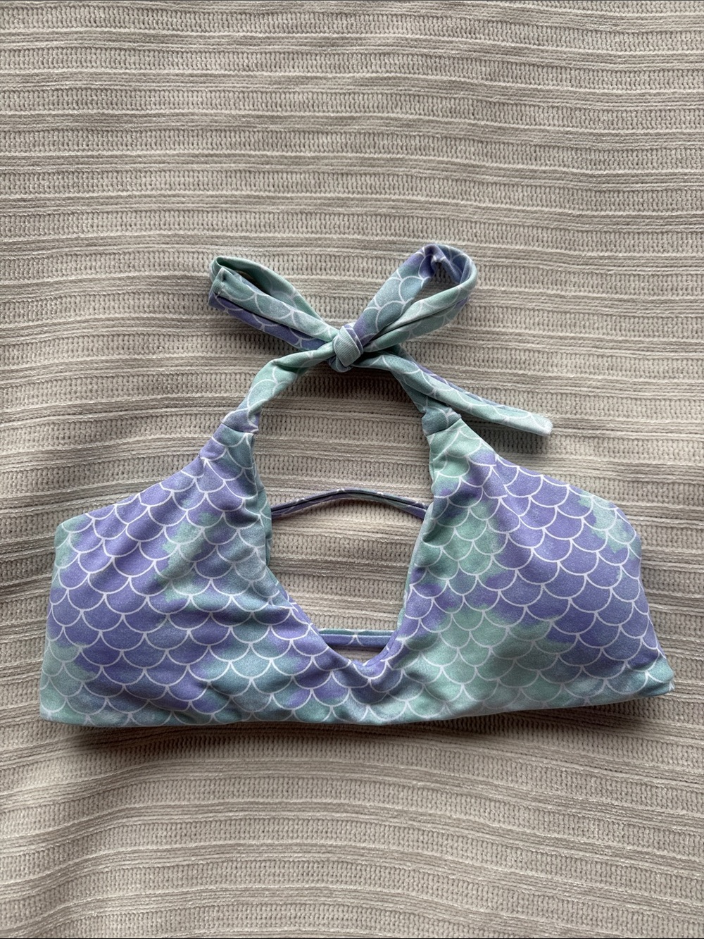 Midori Girls' Mermaid Scale Halter Bikini Top - Aqua & Purple